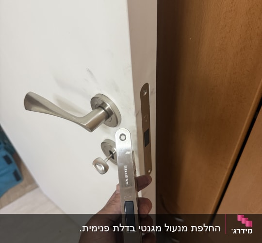 יד מחזיקה מנעול לדלת לבנה